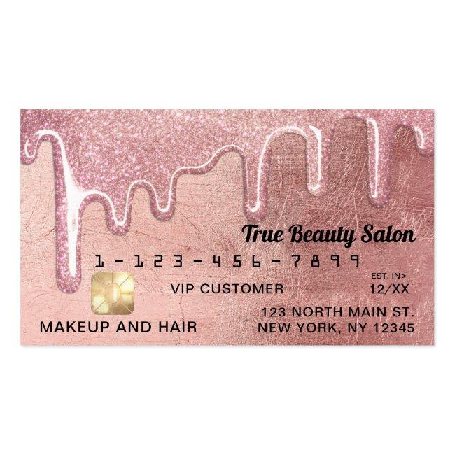 Glamorous Rose Gold Thick Glitter Drips Credit Business Card