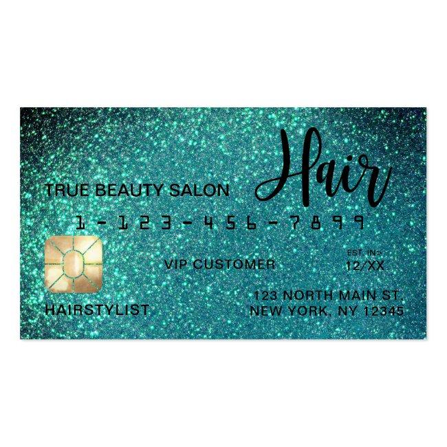 Glamorous Sparkly Teal Glitter Credit Card Hair