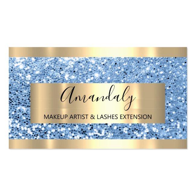 Glitter Blue Gold Frame Event Planner Luminous Business Card