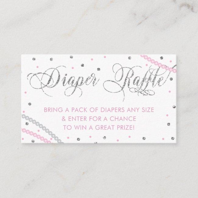 Glitter & Pearls Diaper Raffle Ticket, Pink Gray Business Card