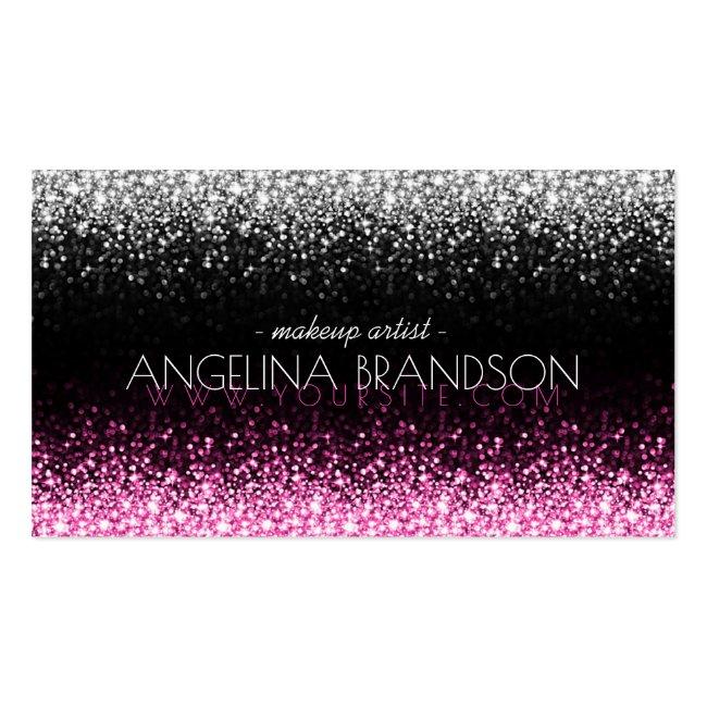 Glitter White & Pink Star Rain Makeup Artist Card
