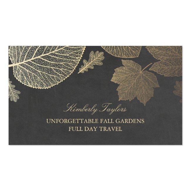Gold And Chalkboard Fall Leaves Elegant Business Card