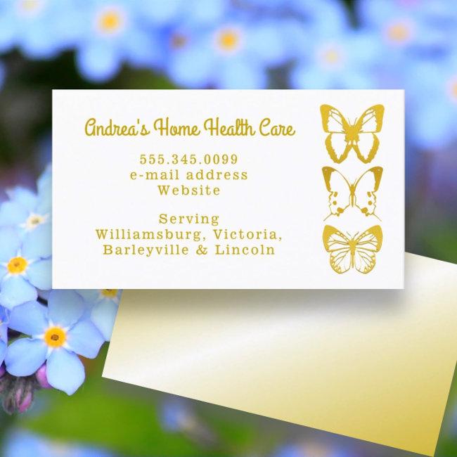 Gold Butterflies Home Health Care Business Cards