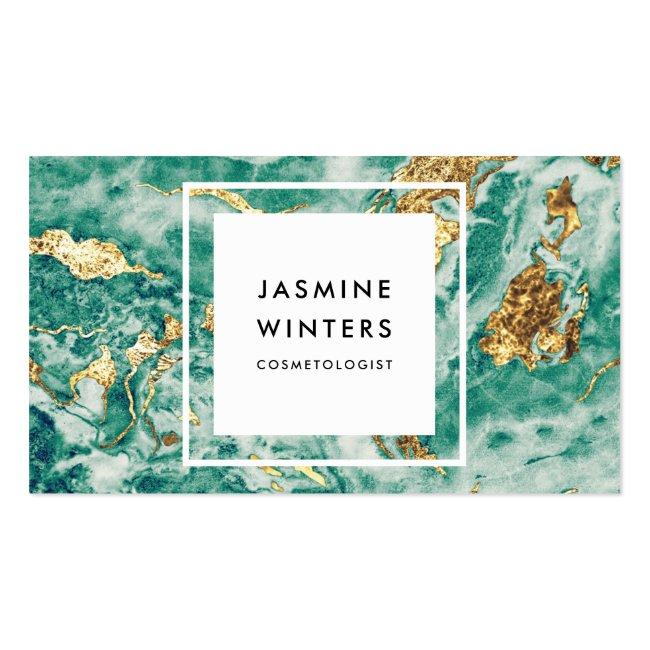 Gold Foil Turquoise Marble Watercolor Chic Glamour Business Card