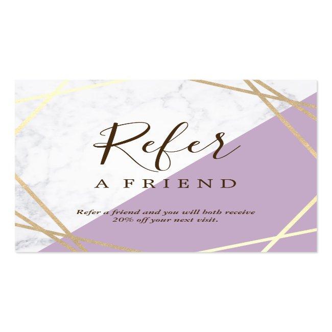 Gold Geometric Pattern Marble Lavender Referral Square Business Card