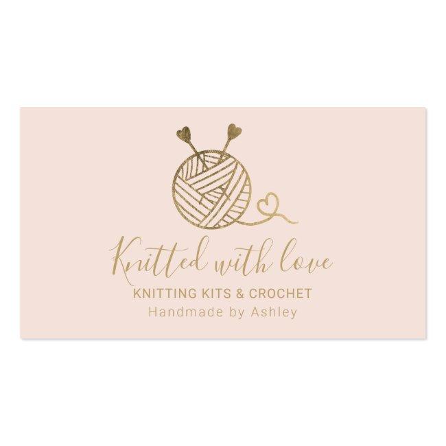 Gold Knitting Crochet Yarn Handmade Kit Pink Business Card