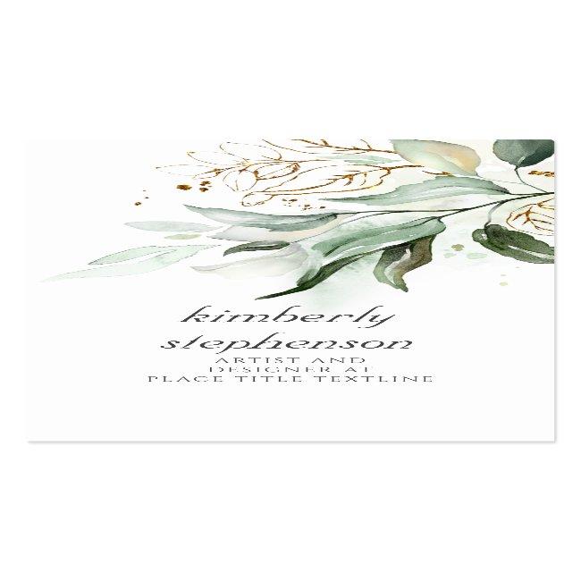 Gold Leaves And Eucalyptus Greenery Dreamy Faded Business Card
