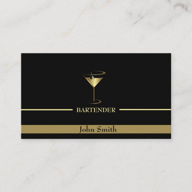 Gold Martini Logo Bartender Business Card