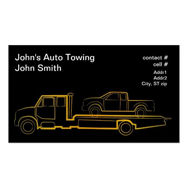 Gold Outline Rollback Wrecker With Truck Business Card