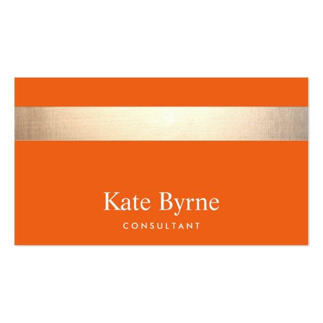 Gold Striped Modern Stylish Orange Business Card