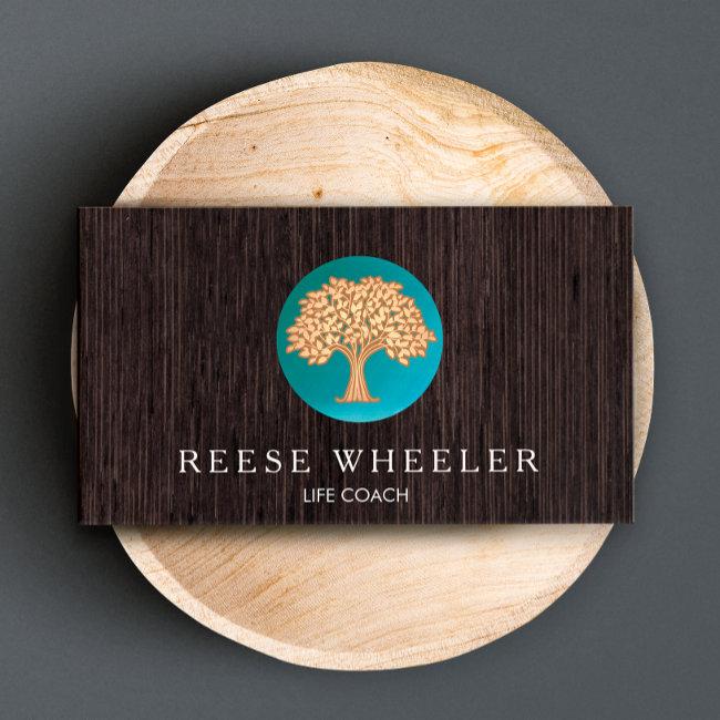 Gold Tree Logo Life Coach And Wellness Counselor Business Card