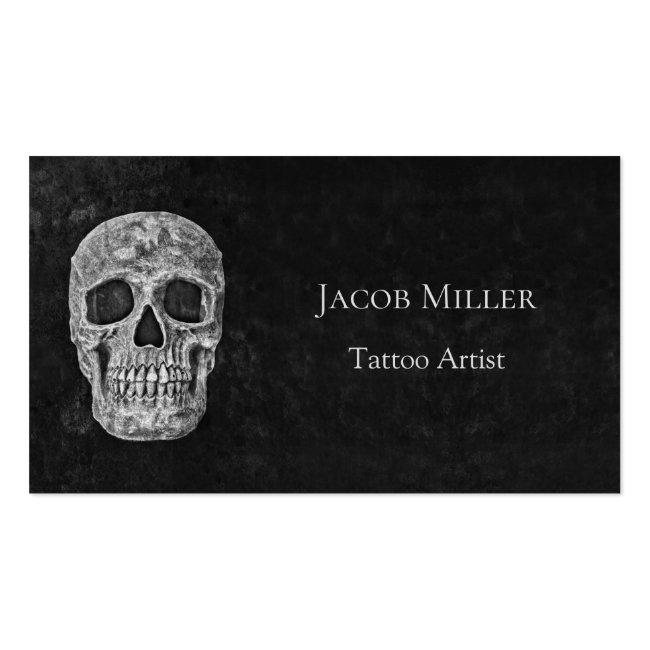 Gothic Skull Head Black And White Tattoo Artist Business Card