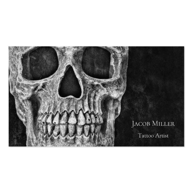 Gothic Skull Head Black And White Tattoo Shop Business Card