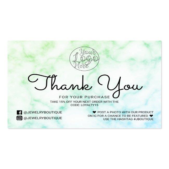 Green Blue Tie-dye Marble Customer Thank You Business Card