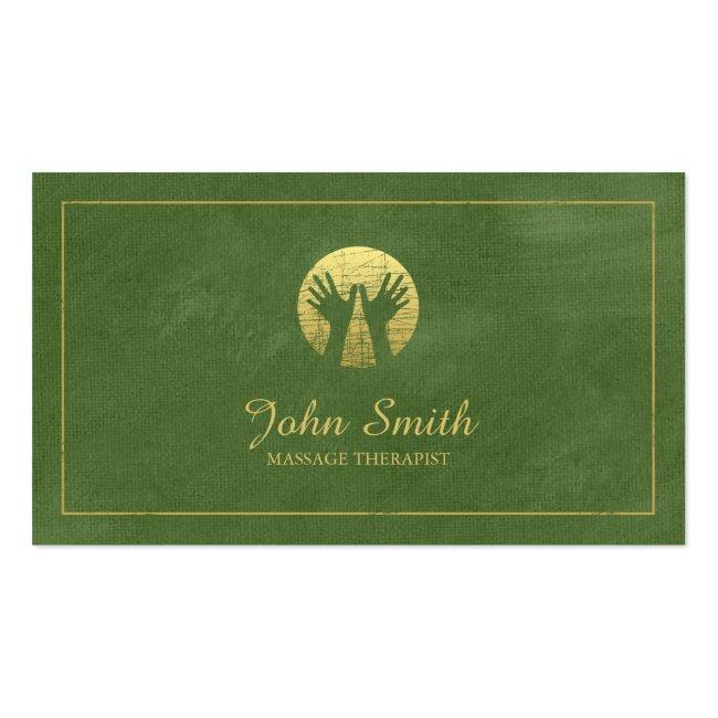 Green Canvas Golden Frame, Hands Massage Therapy Appointment Card