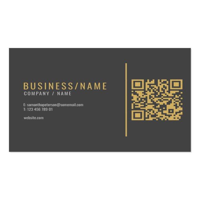Grey And Gold  Qr Code Business Card