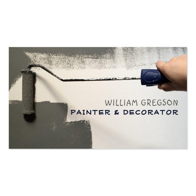 Grey Paint Roller, Painter & Decorator Business Card