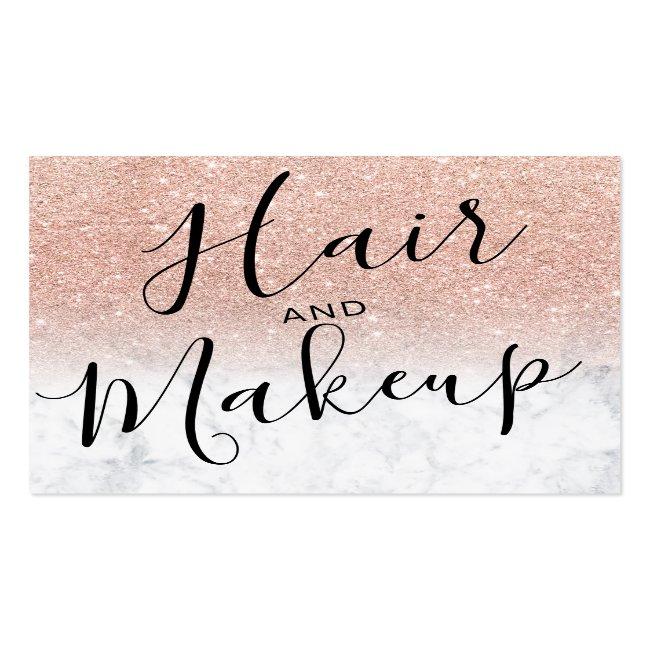 Hair Makeup Rose Gold Glitter Marble Social Media Square Business Card