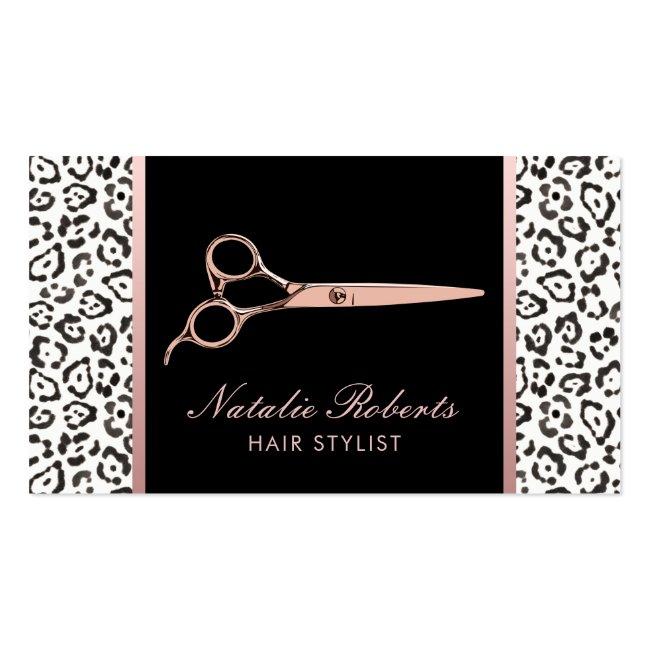 Hair Stylist Rose Gold Scissor Leopard Appointment