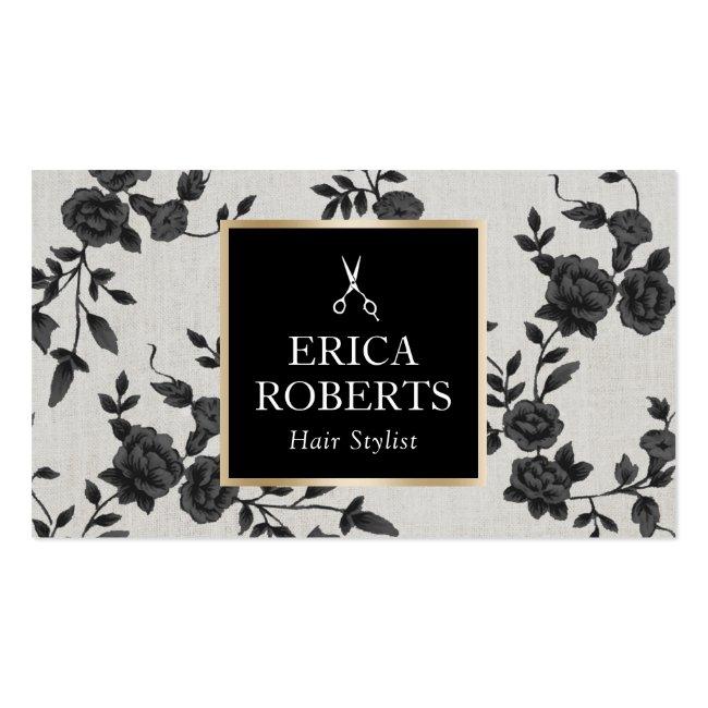 Hair Stylist Vintage Black Floral Elegant Salon Business Card