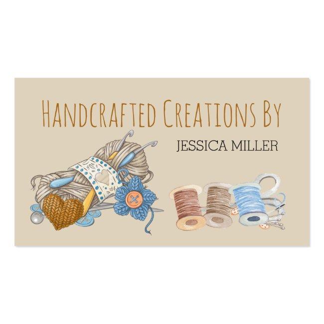 Handcrafted Creations Yarn Sewing Vintage Cream Business Card