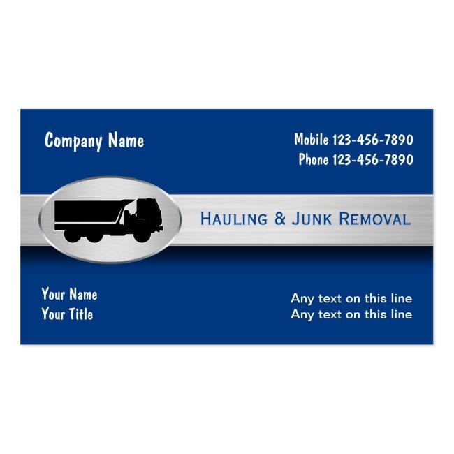 Hauling Junk Removal Modern Business Cards