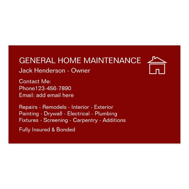 Home Maintenance Handyman Business Card