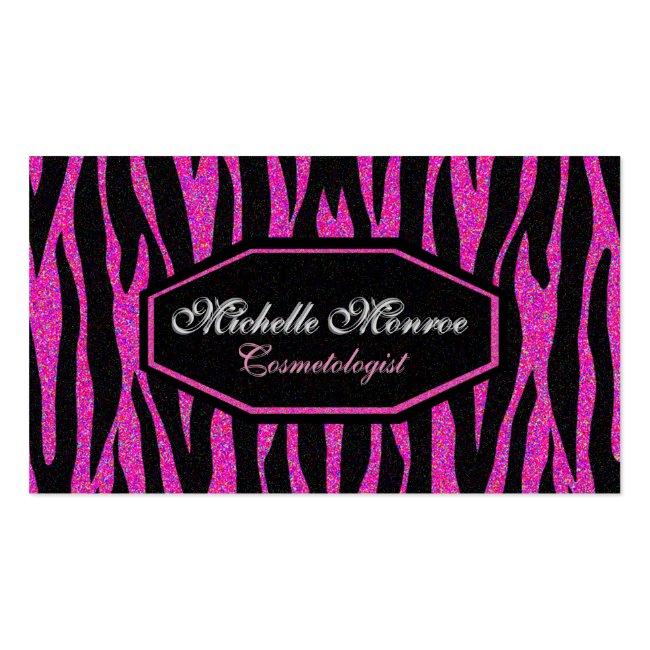 Hot Pink Zebra Stripe Business Card