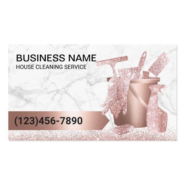 House Cleaning Service Modern Rose Gold Marble Business Card