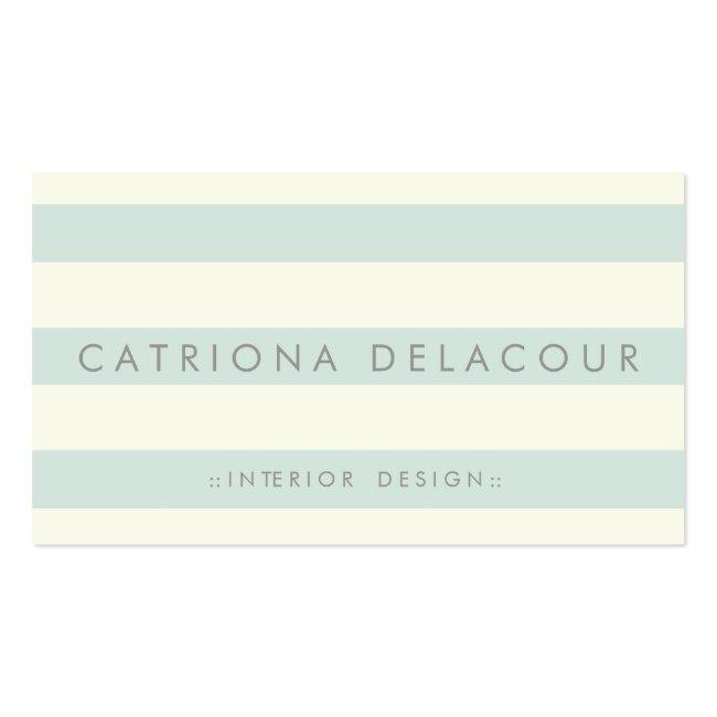 Ivory And Mint Green Stripes Pattern Business Card