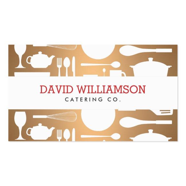 Kitchen Collage On Faux Copper For Chef, Catering Business Card