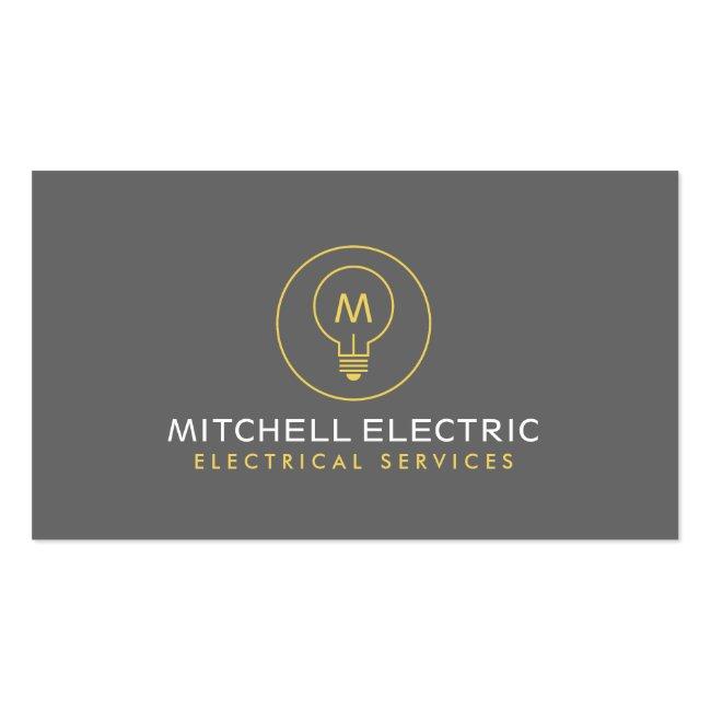 Light Bulb Monogram Logo For Electricans Business Card