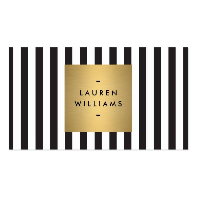 Luxe Bold Black And White Stripes With Gold Box Ii Business Card
