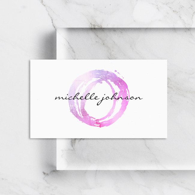 Luxe Pink Painted Circle Designer Logo Business Card