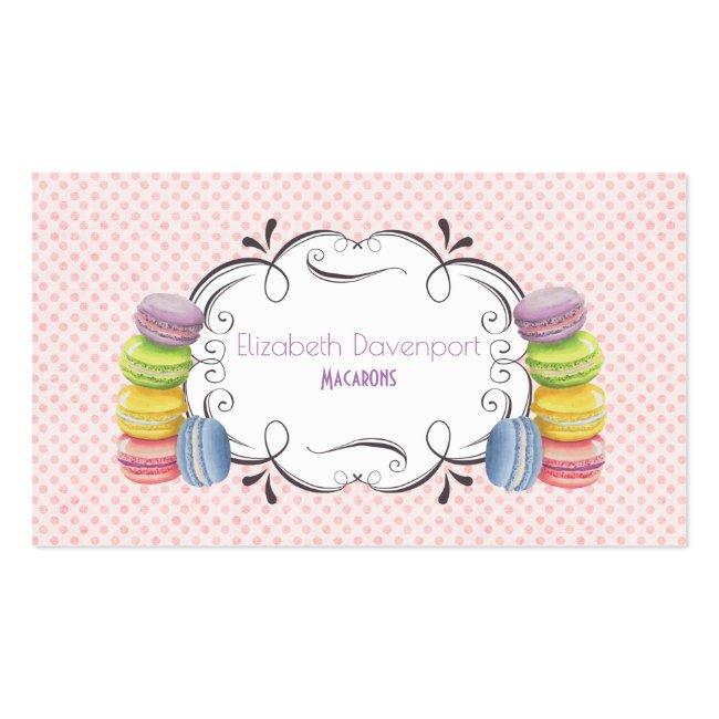 Macarons French Dessert In Pastel Watercolors Business Card
