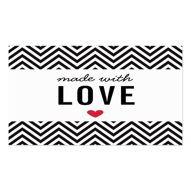 Made With Love Cute Packaging Chevron] Black White Square Business Card