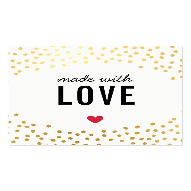 Made With Love Cute Packaging Confetti Gold Black Square Business Card