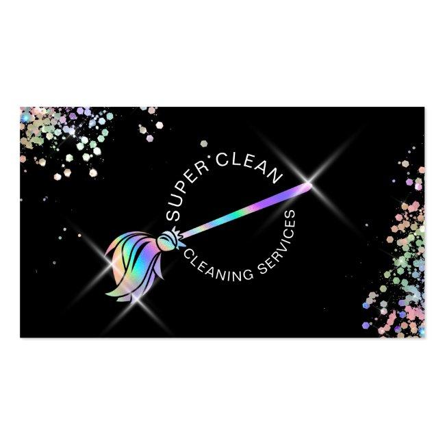 Maid Cleaning Housekeeping Sparkling Holograph Business Card
