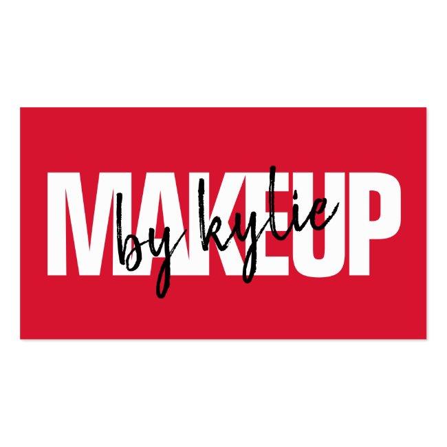 Makeup Artist Bold Signature Script Bold Red Business Card