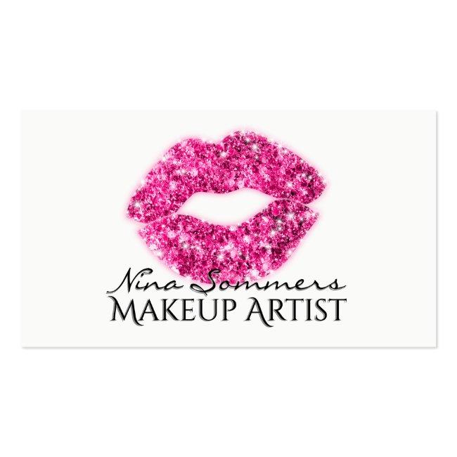Makeup Artist Hot Pink Glitter Lips Zebra Print Business Card