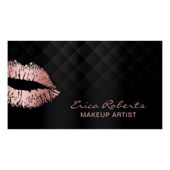Makeup Artist Rose Gold Lips Luxury Black Salon Business Card