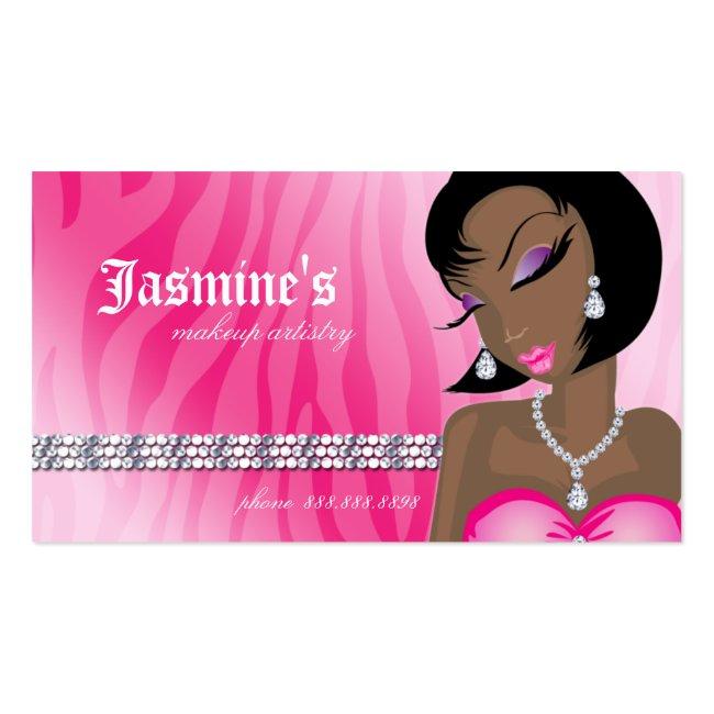 Makeup Business Card African American Zebra Pink