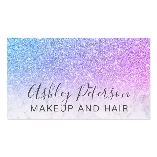 Makeup Elegant Typography Marble Purple Glitter Business Card