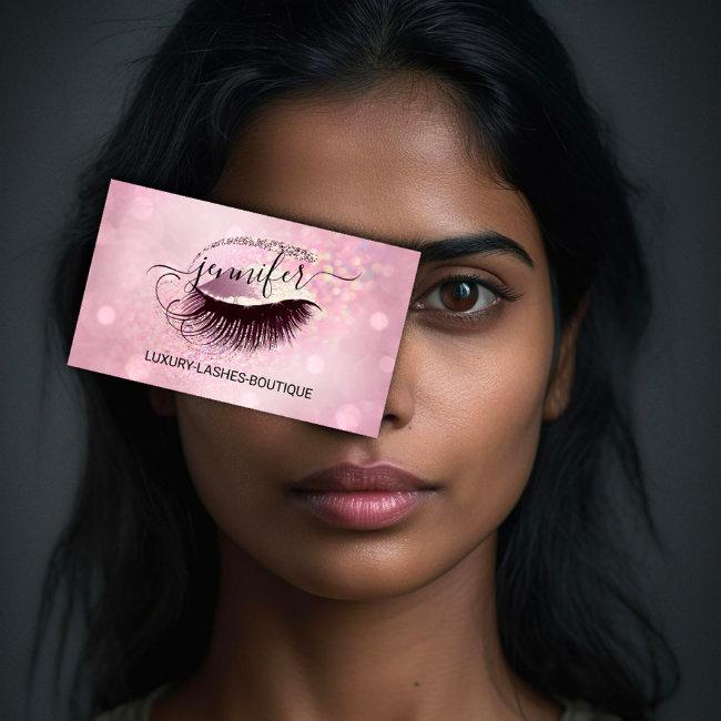 Makeup Eyelash Qr Code Logo Glitter Pink Rose Glam Business Card