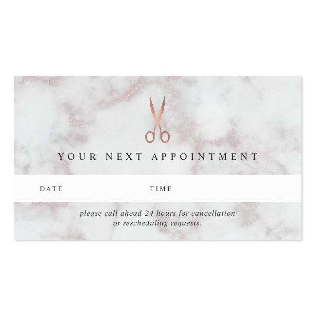 Marble & Rose Gold Scissors | Hair Salon Appointment Card