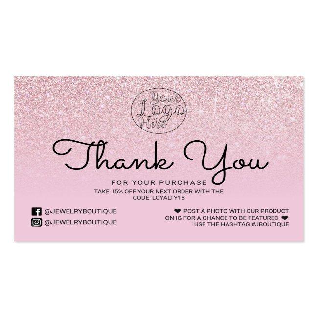 Mauve Pink Glitter Ombre Customer Thank You Business Card