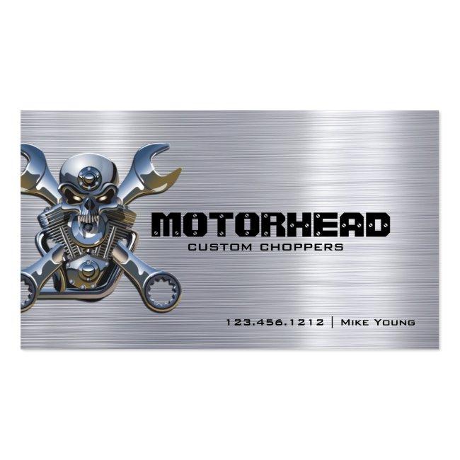 Metalwork Skull And Wrench On Brushed Aluminum Business Card