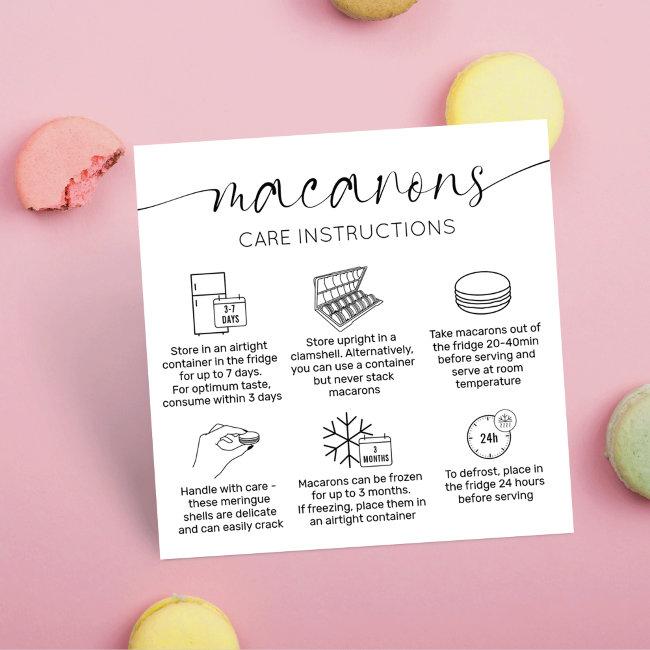 Minimal Elegant Macarons Care Guide & Thank You Square Business Card