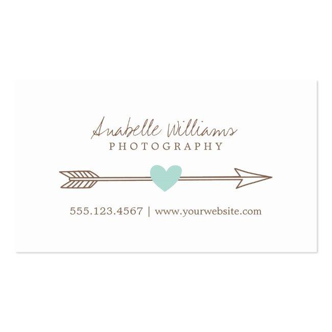 Mint And Brown Heart And Arrow Business Card