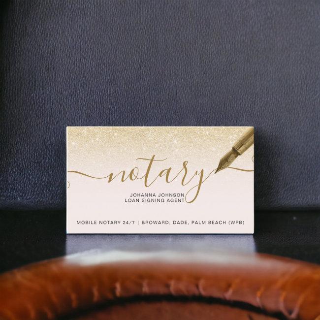 Mobile Notary Loan Chic Gold Glitter Typography Business Card